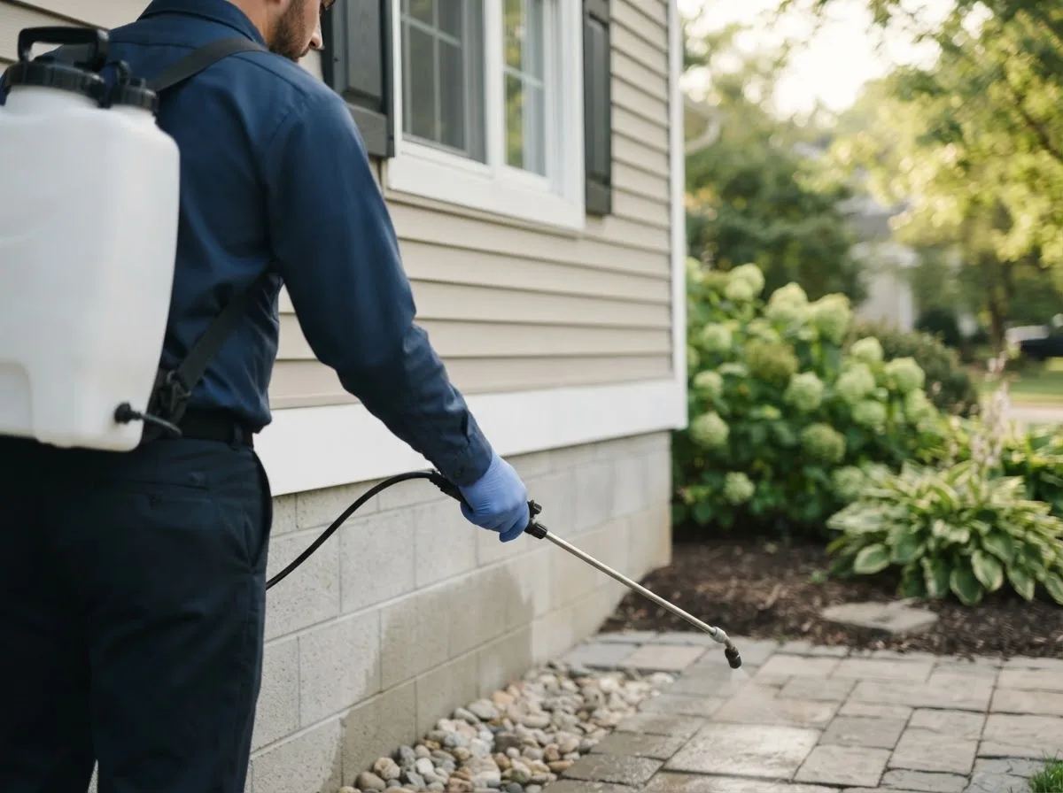 Pest control technician inspecting a home in Diamond, OH